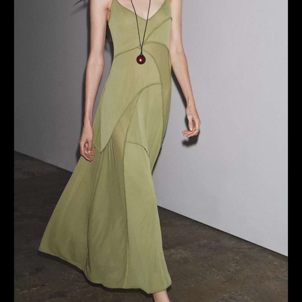 Olive Green Maxi Dress - combination flowy Zara dress